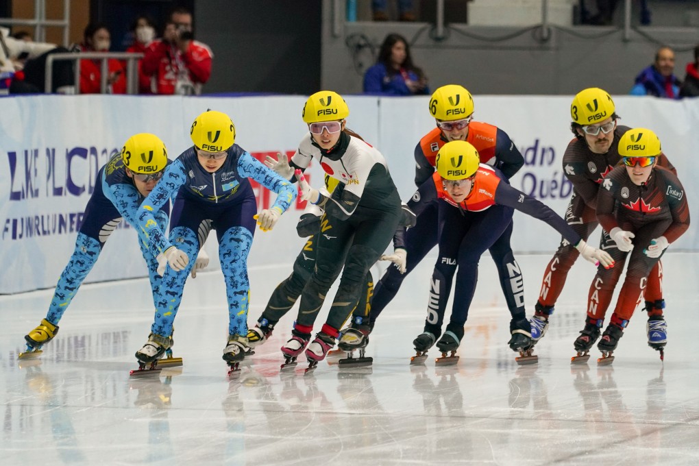 Men and Women Speed Skaters took to the ice in the 1932 rink during the Mix Team Relay Short Track Speed Skating event at the 2023 FISU World University Games on January 20, 2023 in Lake Placid, New York. In the Mixed Team Relay - Final B, Kazakhstan would take 1st, followed by Japan, then Canada, with the Netherlands being penalized. (Photo by Bond Demetri Photos/FISU Games)
