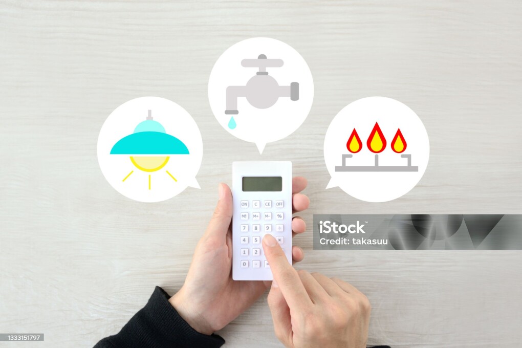 Human's hand using calculator with public services illustration