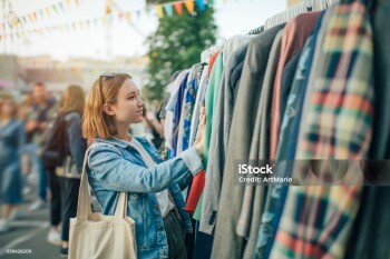 Teenager shopping at a flea market