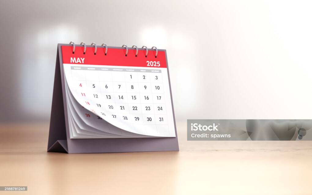 3d render May 2025 Realistic Desk Calendar, Can be used for reminder day, special day concept (Depth Of Field)