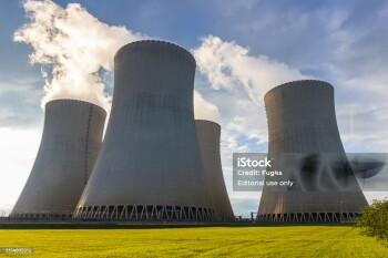 Temelin, Czech Republic - May 27, 2024: Cooling tower of nuclear power plant Temelin