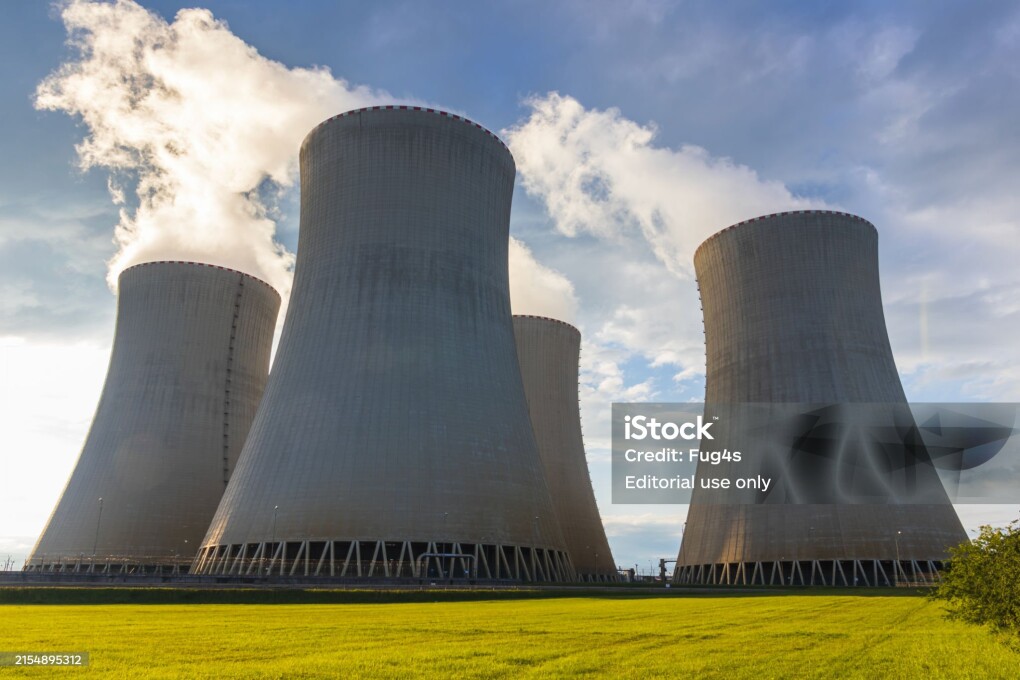 Temelin, Czech Republic - May 27, 2024: Cooling tower of nuclear power plant Temelin