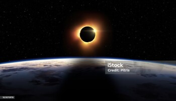 Total solar eclipse. The Moon covers the Sun, 3D illustration