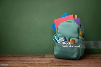 Back to School Backpack with a Green Chalkboard and Supplies