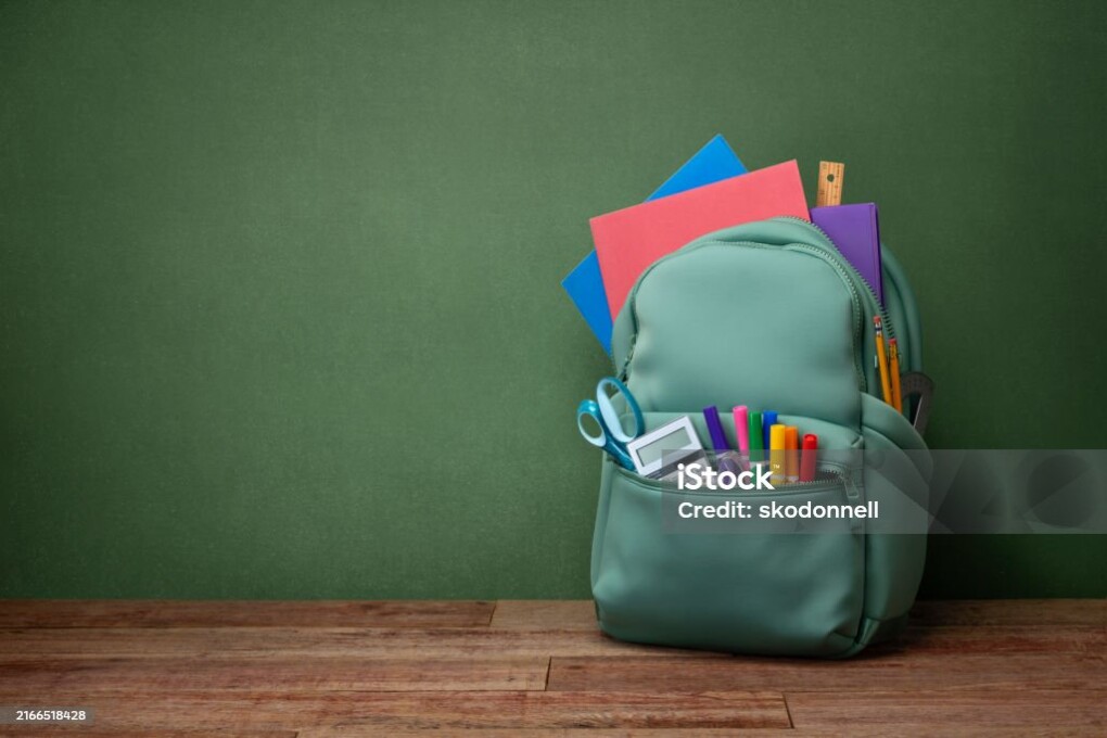 Back to School Backpack with a Green Chalkboard and Supplies