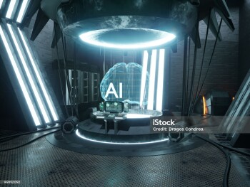 Artificial intelligence progress of AI brain in machine deep learning innovation, internet of things. Coding process with neural network and dataset, futurism. 3d render animation.