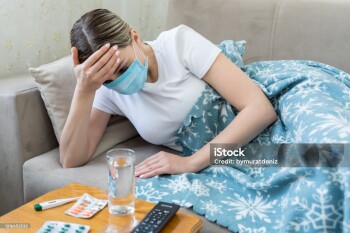Sick woman having flu or cold