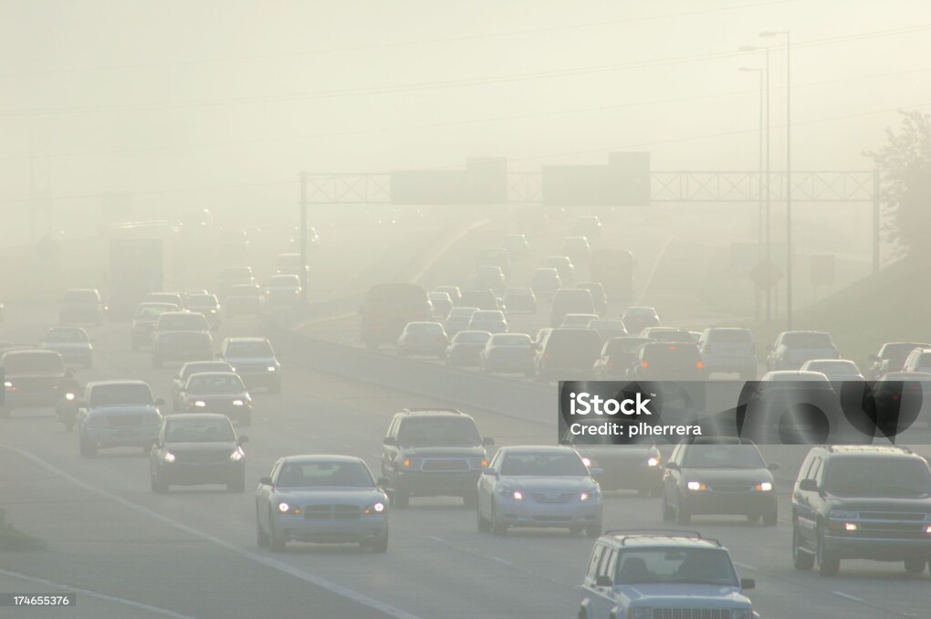 Rush hour traffic with smog.related: