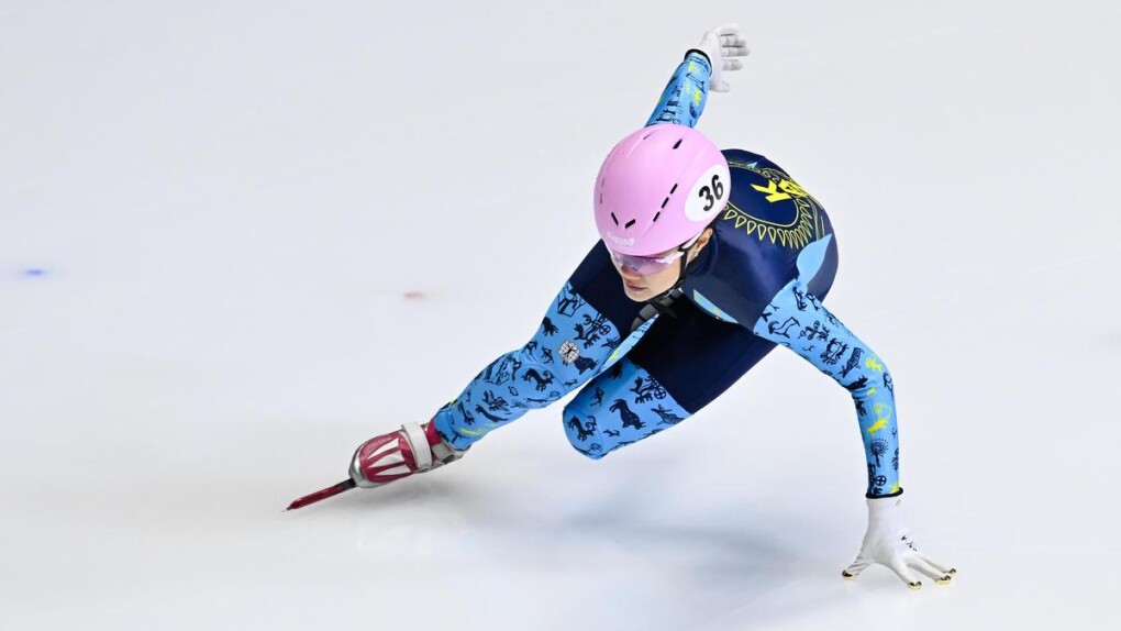 MONTREAL, CANADA - NOVEMBER 01: Yana Khan of Kazakhstan competes in the women's 500m preliminary round during the ISU World Cup Short Track Speed Skating at Maurice Richard Arena on November 1, 2024 in Montreal, Quebec, Canada. (Photo by Minas Panagiotakis - International Skating Union/International Skating Union via Getty Images)