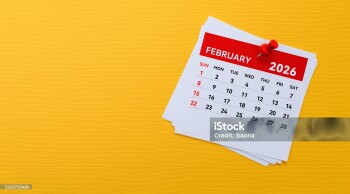 2026 February calendar on yellow background