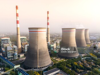 Power plants and energy storage facilities in the smog.