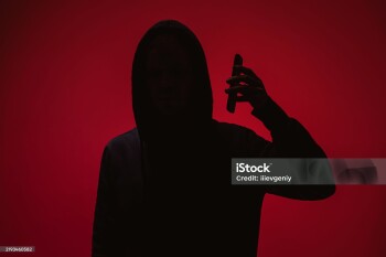 Silhouette on red background