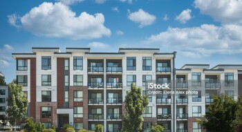 New modern block of flats. Residential apartment with flat buildings exterior. luxury house complex. Part of City Real estate property, condo architecture and Apartments