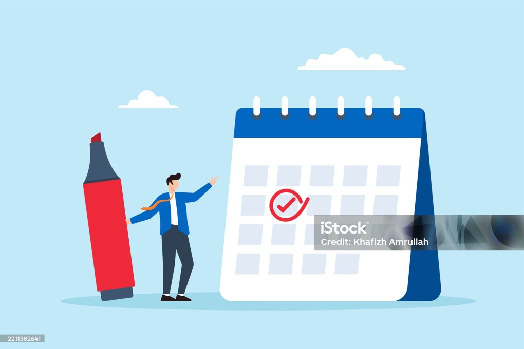 Flat illustration of businessman circle important date on calendar with highlighter marker event reminder appointment work deadline meeting schedule