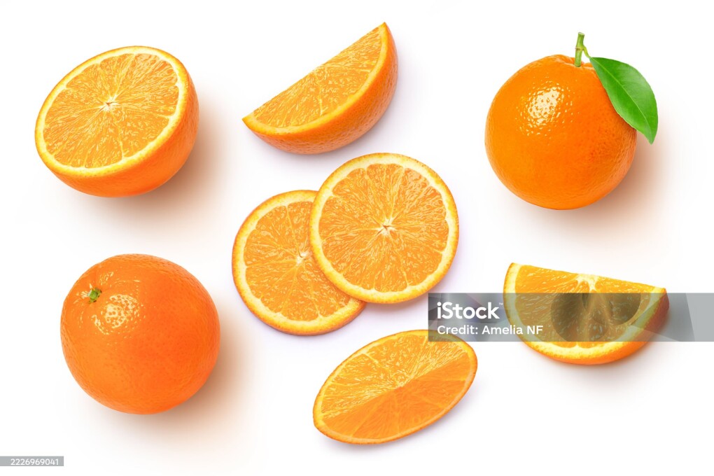 Set of orange fruit on white background