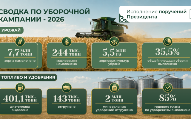 В Казахстане намолочено 7,7 млн тонн зерна: 78% поступившей пшеницы нового урожая отнесено к 3 классу