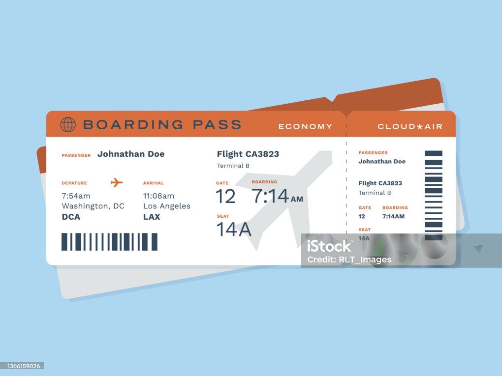 Commercial airline flight boarding pass