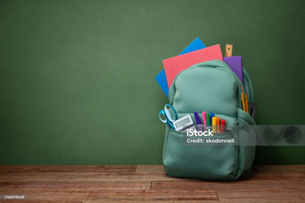 Back to School Backpack with a Green Chalkboard and Supplies