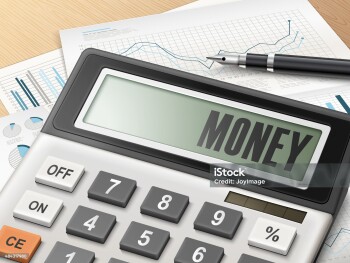 calculator with the word money on the display