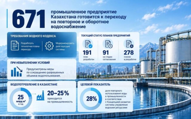 В Казахстане к переходу на повторное или оборотное водоснабжение готовится 671 промышленное предприятие