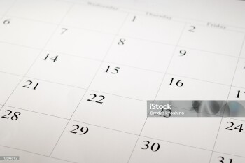 High angle view of a blank calendar with calendar date.