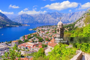 Kotor bay and Old Town from Lovcen Mountain. Montenegro.
